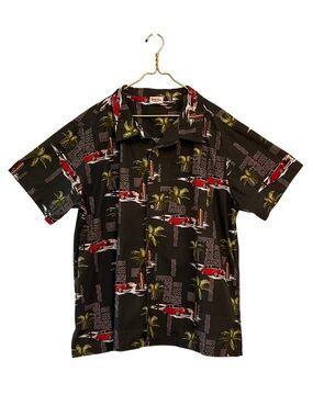 Barefoot in Paradise Hawaiian Shirt Classic Car Tropical Print XXL